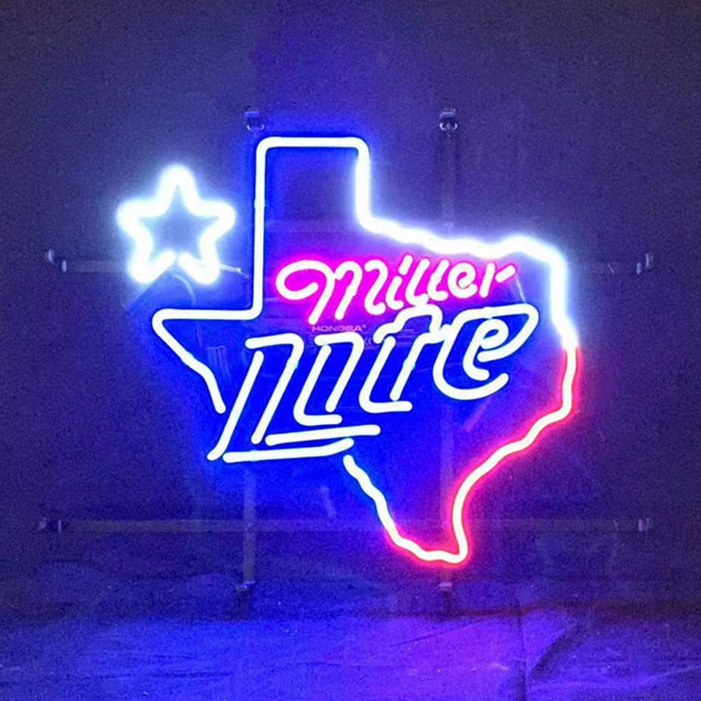 Neon Signs Land Neon Signs Miller Lite with Texas Map Star Neon Signs Light