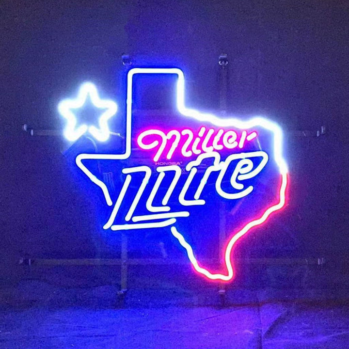 Neon Signs Land Neon Signs Miller Lite with Texas Map Star Neon Signs Light