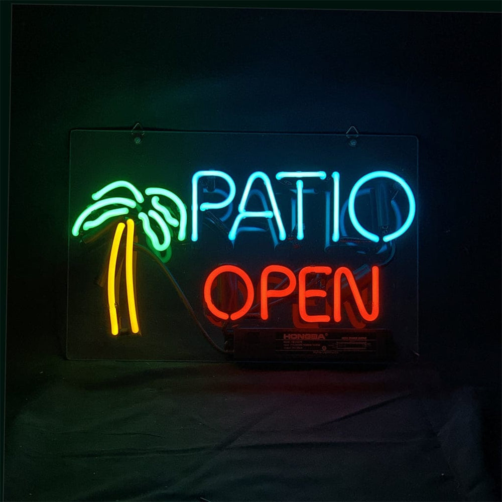 Neon Signs Land Neon Signs Patio Open with Palm Tree Neon Signs Light