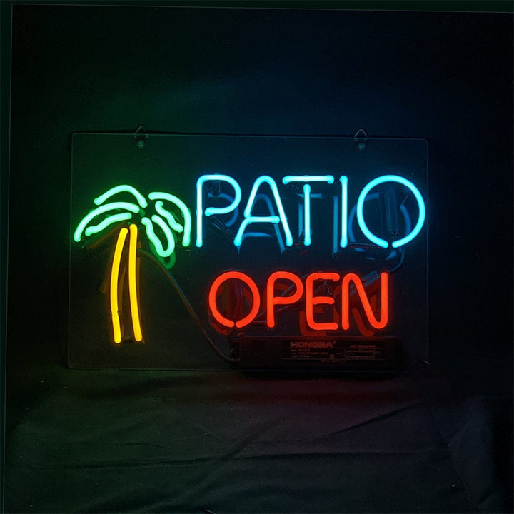 Neon Signs Land Neon Signs Patio Open with Palm Tree Neon Signs Light