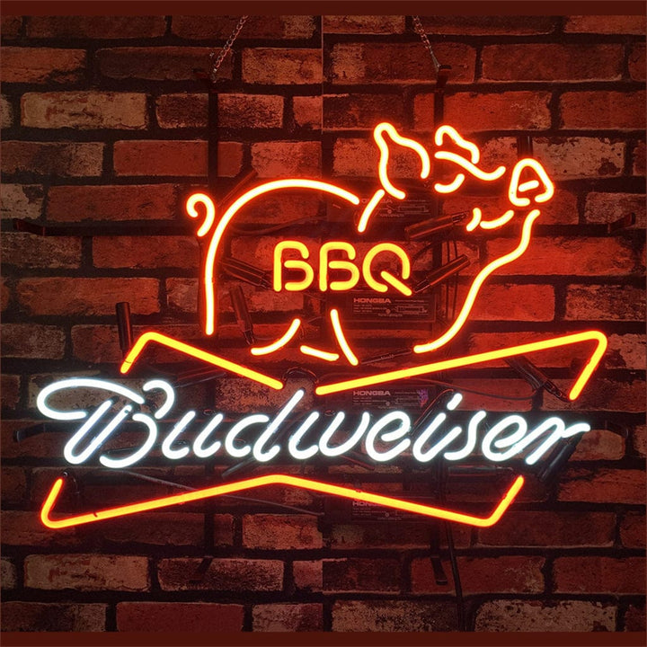 Neon Signs Land Neon Signs Pig BBQ Budweiser Beer Neon Sign Light