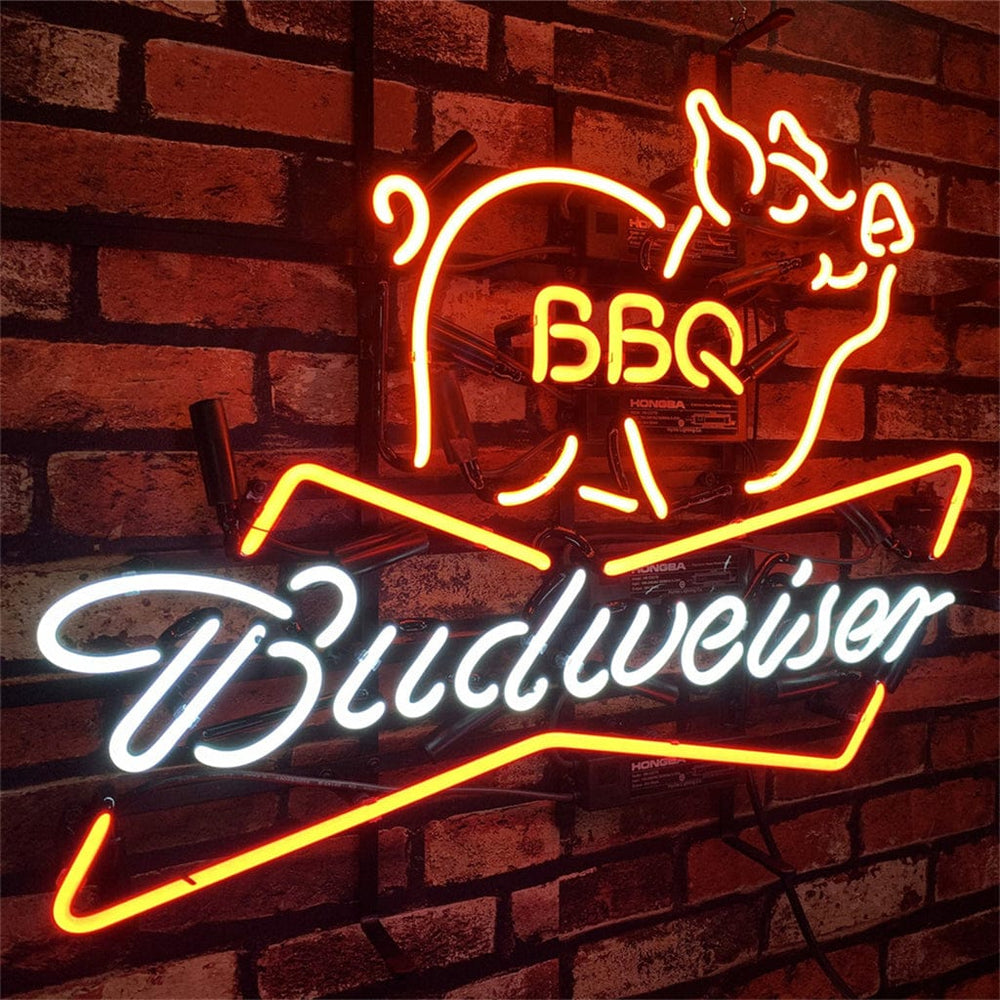 Neon Signs Land Neon Signs Pig BBQ Budweiser Beer Neon Sign Light
