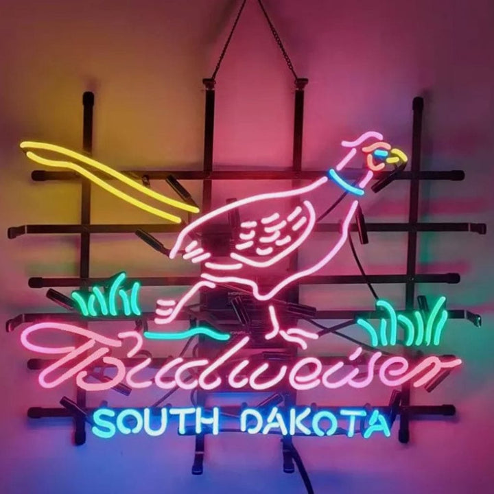 Neon Signs Land Neon Signs Pink Pheasant Hunter with Budweiser South Dakota Neon Signs Light