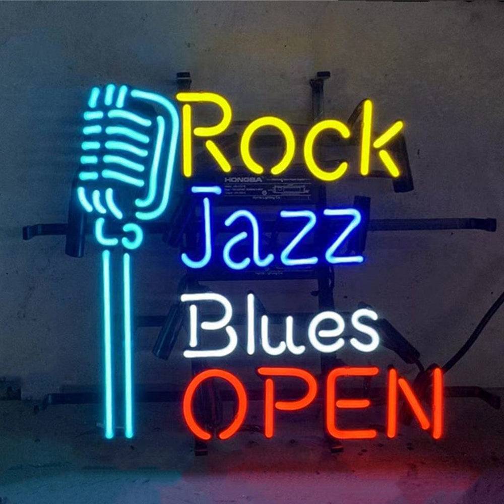 Neon Signs Land Neon Signs Rock Jazz Blues Open with Microphone Neon Sign Light