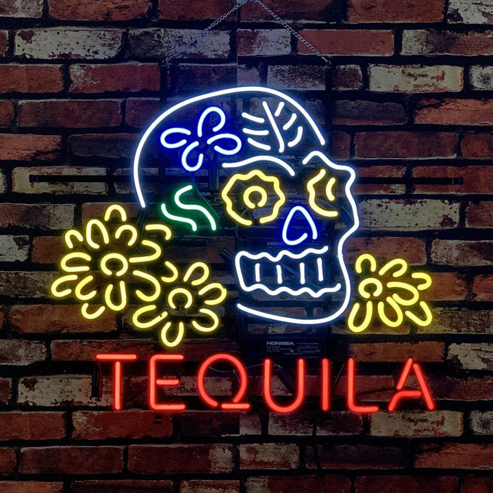 Neon Signs Land Neon Signs Tequila Lager Skull Bone with Flower Neon Signs Light
