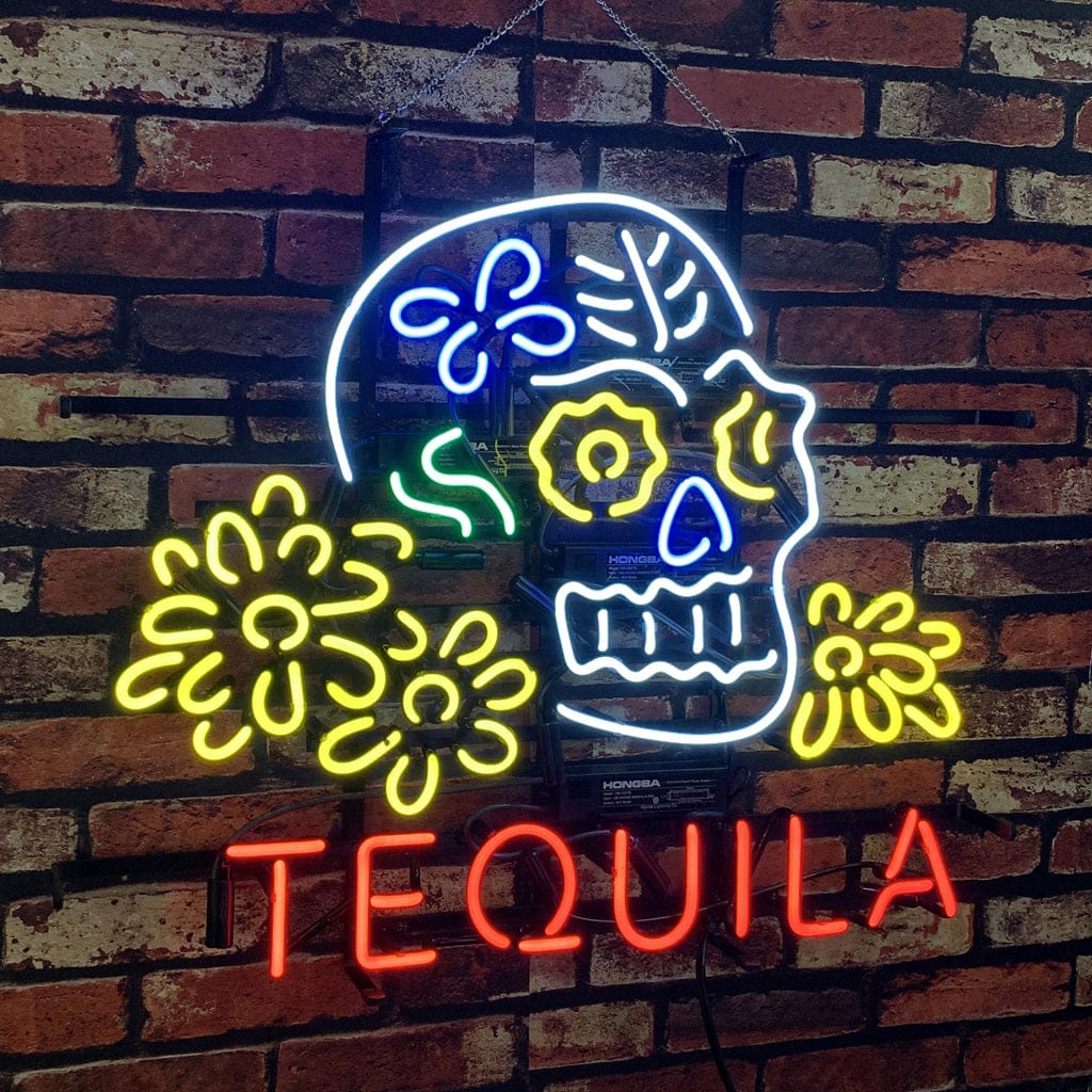 Neon Signs Land Neon Signs Tequila Lager Skull Bone with Flower Neon Signs Light