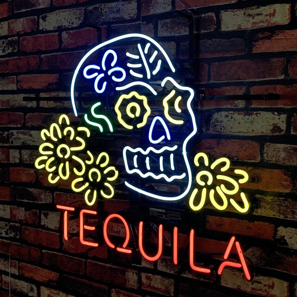 Neon Signs Land Neon Signs Tequila Lager Skull Bone with Flower Neon Signs Light