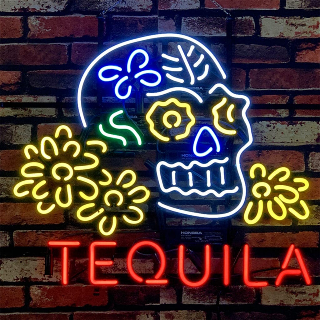 Neon Signs Land Neon Signs Tequila Lager Skull Bone with Flower Neon Signs Light