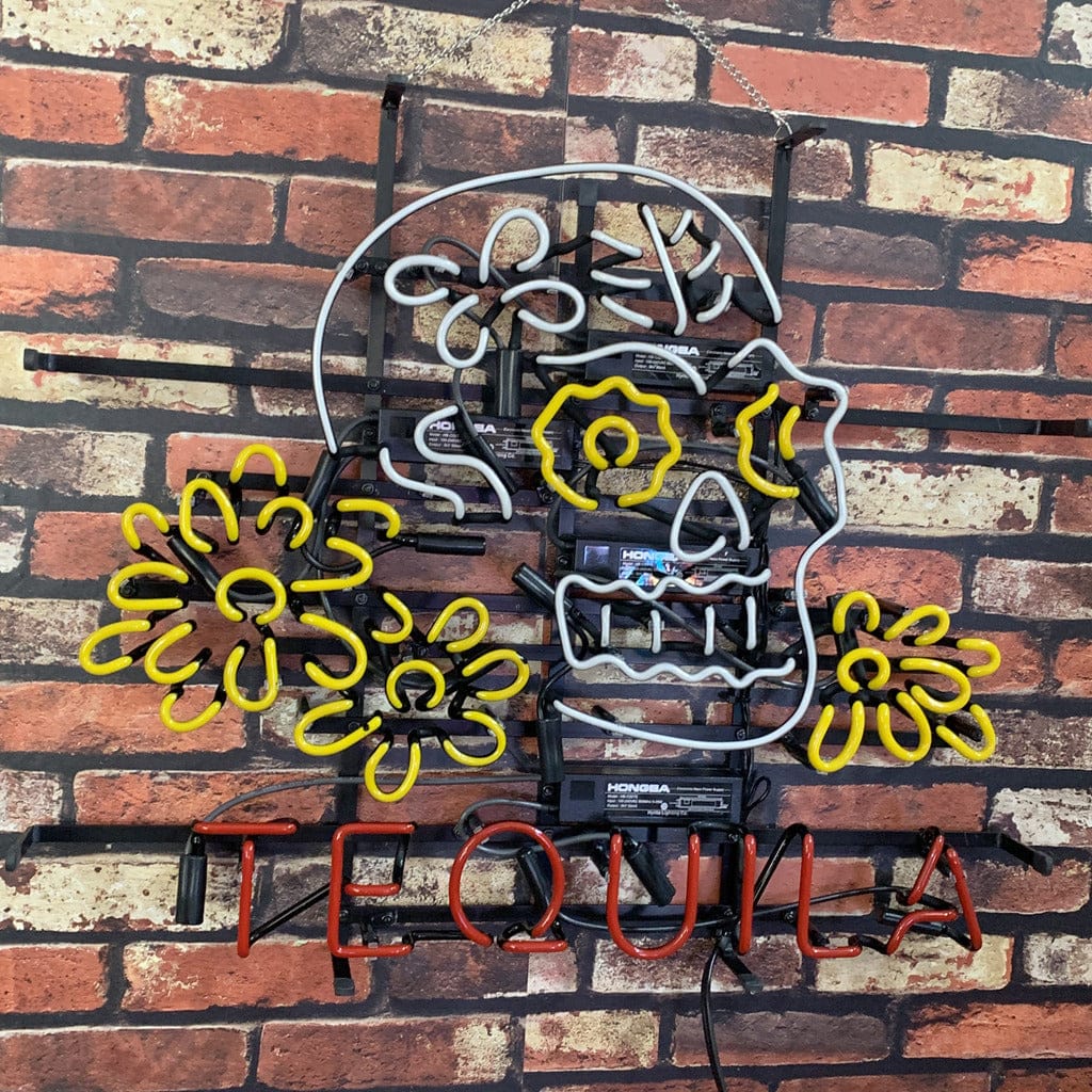 Neon Signs Land Neon Signs Tequila Lager Skull Bone with Flower Neon Signs Light