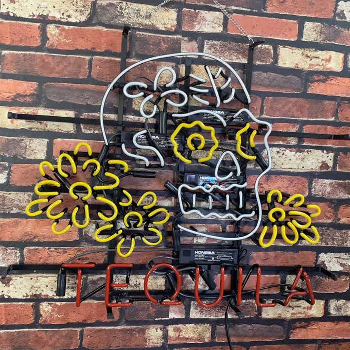 Neon Signs Land Neon Signs Tequila Lager Skull Bone with Flower Neon Signs Light