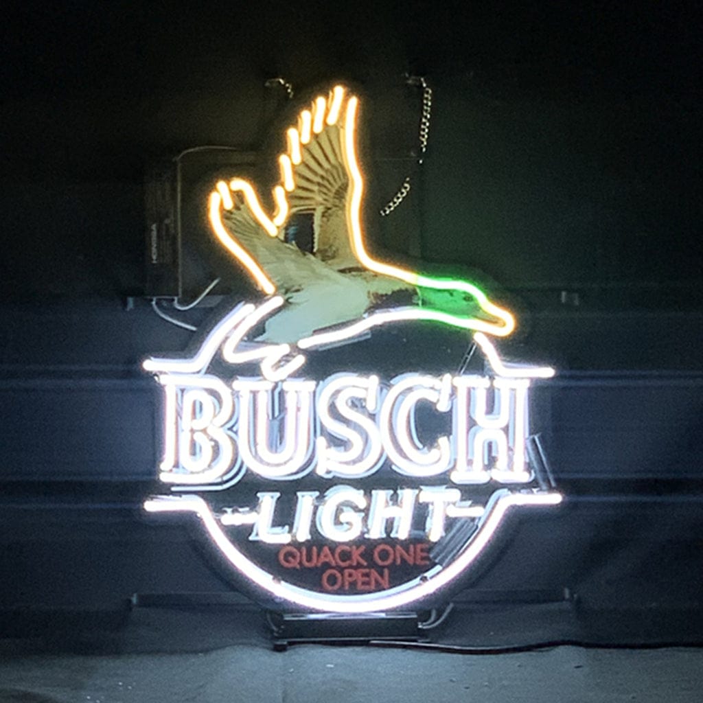 Neon Signs Land Neon Signs White Busch Light Flying Duck Quack One Open Neon Signs