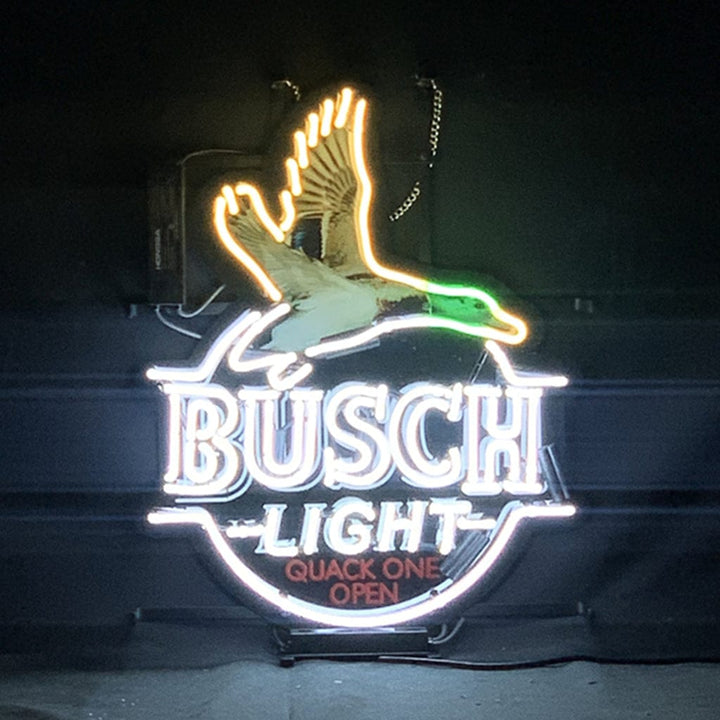 Neon Signs Land Neon Signs White Busch Light Flying Duck Quack One Open Neon Signs