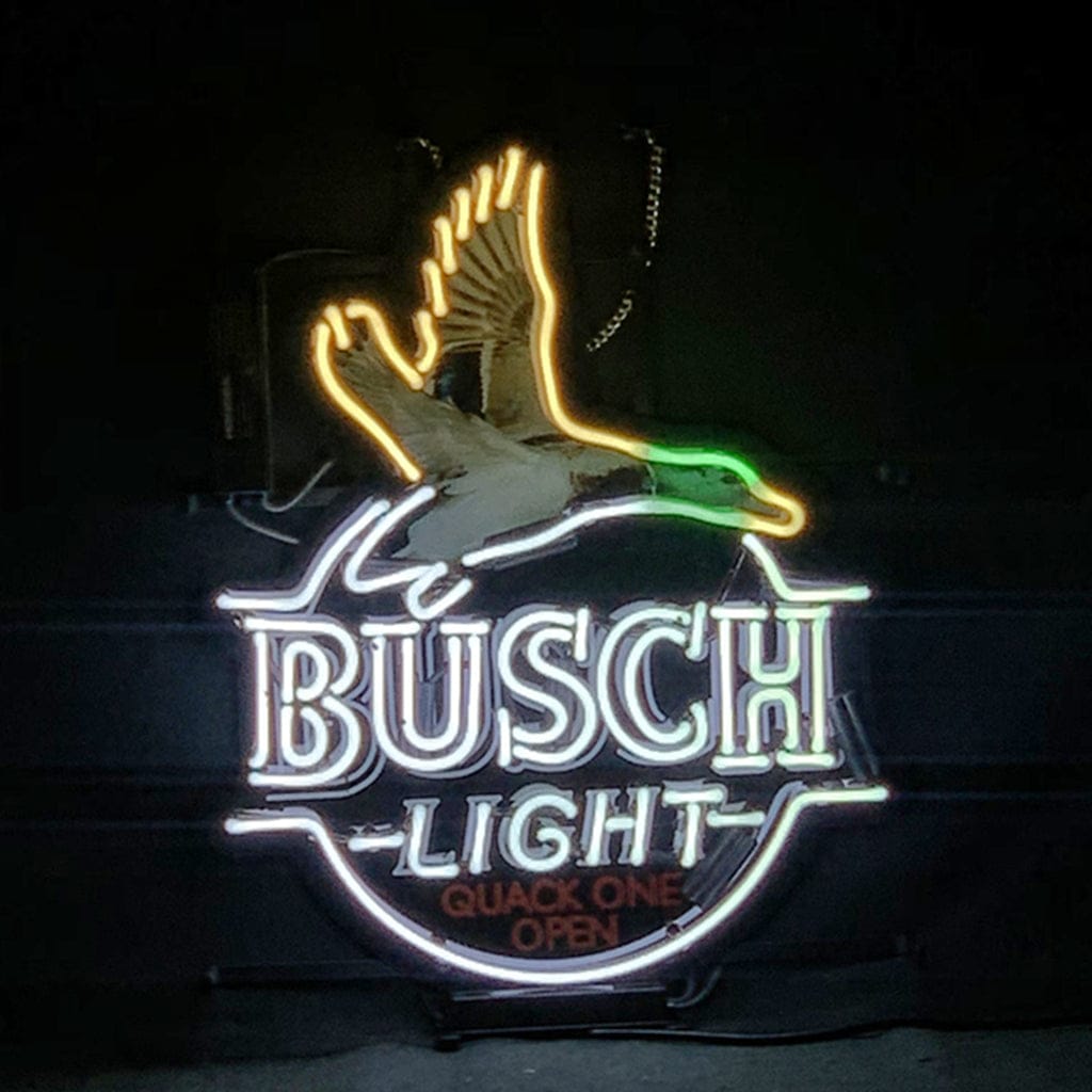 Neon Signs Land Neon Signs White Busch Light Flying Duck Quack One Open Neon Signs
