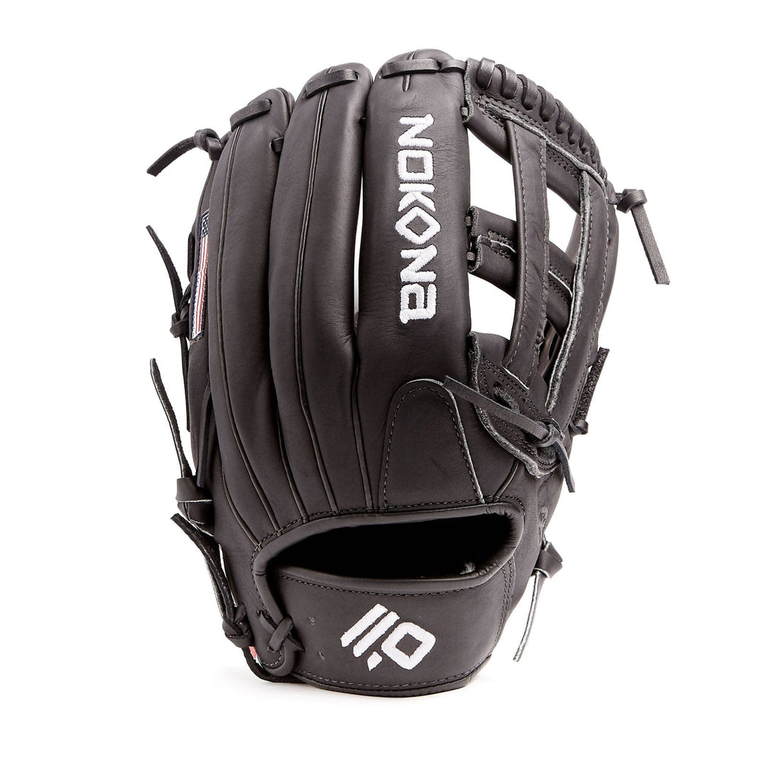 Nokona American Ball Gloves Baseball & Softball Gloves A-1275-Black 12.75" H-Web Outfield - AmericanKIP™ Series | Nokona