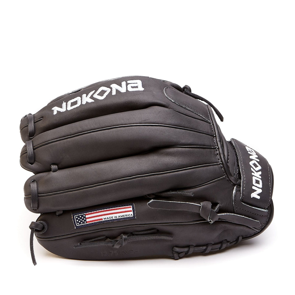 Nokona American Ball Gloves Baseball & Softball Gloves A-V1250-Black Velcro 12.5" Closed Web Infield/Outfield - AmericanKIP™ Series | Nokona