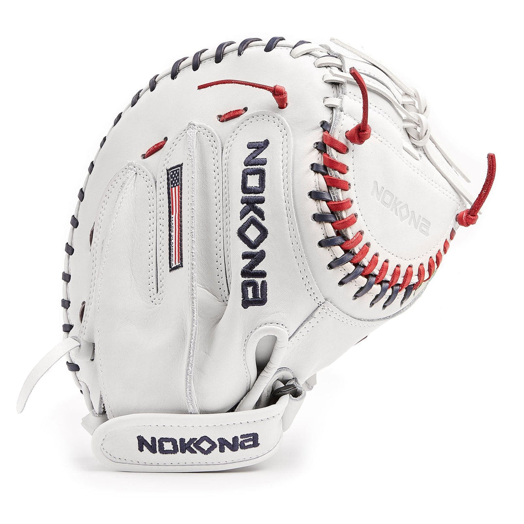 Nokona American Ball Gloves Baseball & Softball Gloves A-V3250-White Velcro 32.5" Closed Web Fastpitch Catcher's Mitt - AmericanKIP™ Series | Nokona