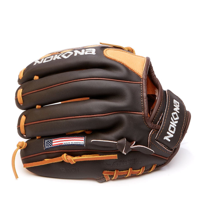 Nokona American Ball Gloves Baseball & Softball Gloves S-V1200 Velcro 12" Closed Web Infield/Outfield - Alpha Series | Nokona