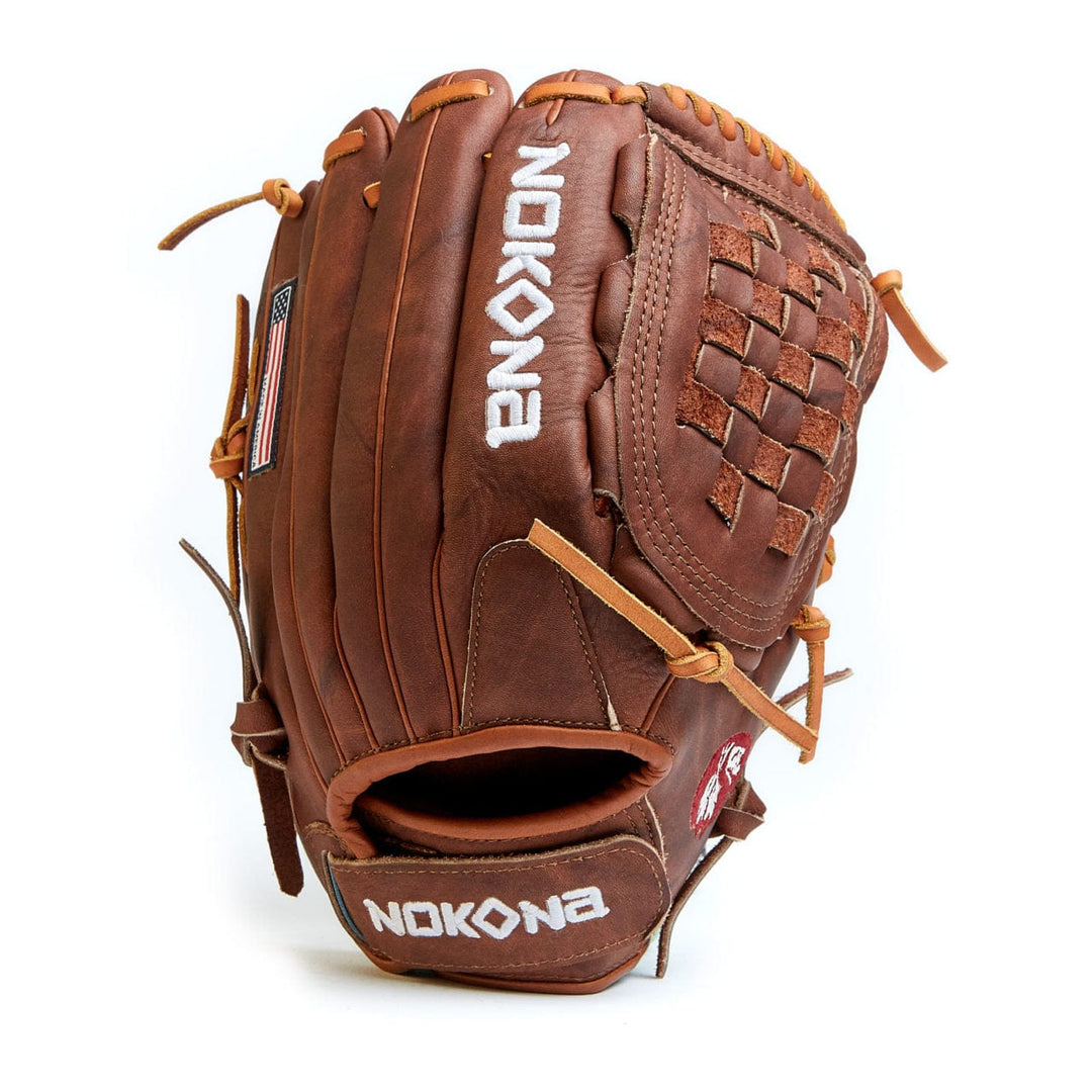 Nokona American Ball Gloves Baseball & Softball Gloves W-V1250 Velcro 12.5" Closed Web Infield/Outfield - Walnut™ Series | Nokona