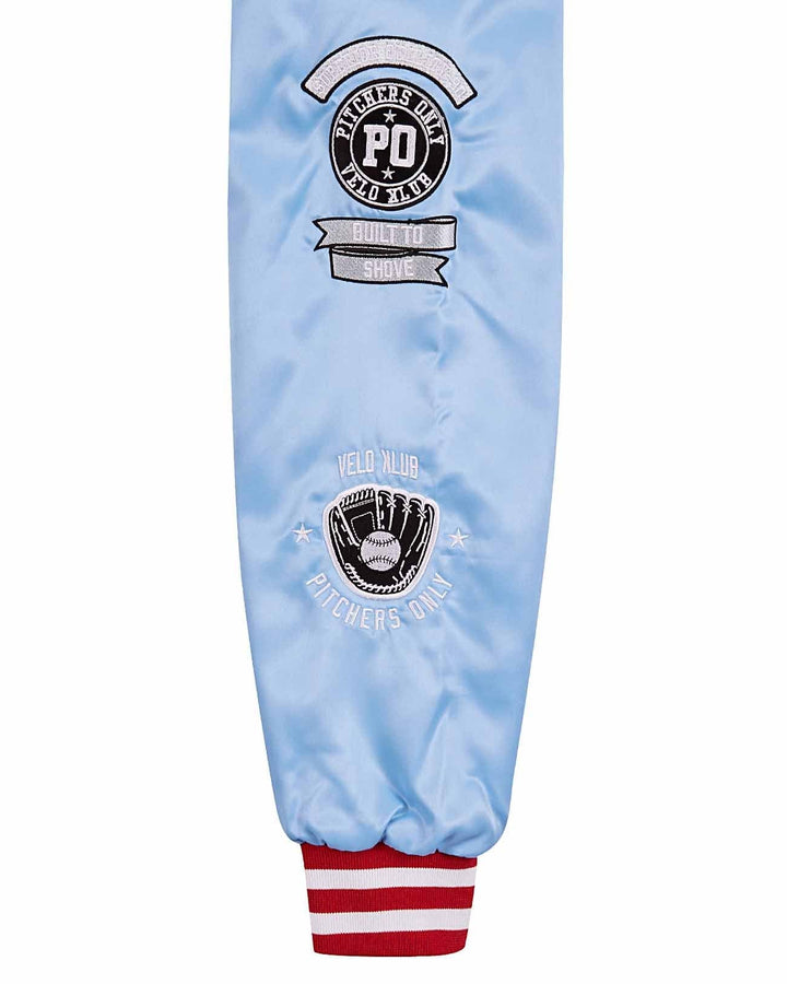 Pitchers Only Jackets YOUTH Sky Blue/Red Velo Klub Bullpen Jacket