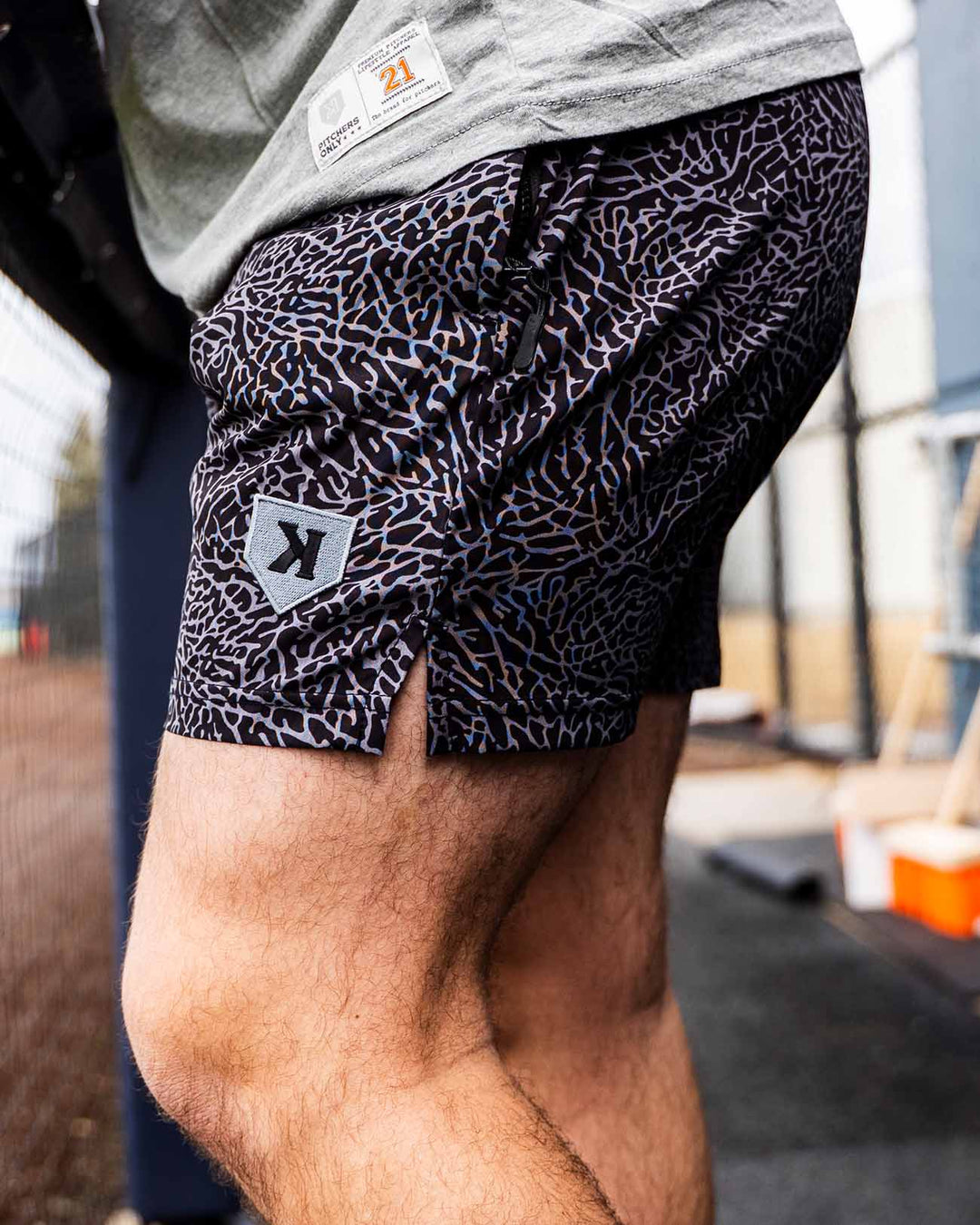 Pitchers Only Shorts Black/Gray Elephant Print Training Shorts