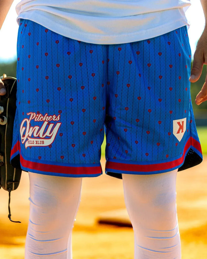 Pitchers Only Shorts Mesh Pinstripe Shorts - Blue/Red