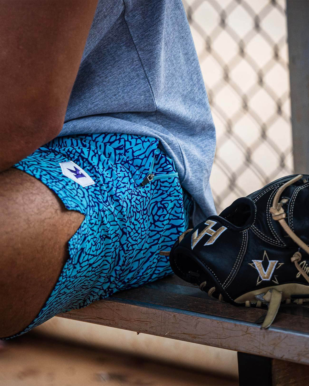 Pitchers Only Shorts YOUTH Aqua/Purple Elephant Print Training Shorts