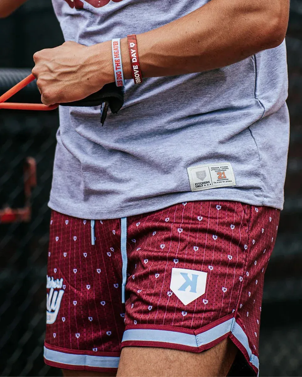 Pitchers Only Shorts YOUTH Mesh Pinstripe Shorts - Maroon/Sky Blue