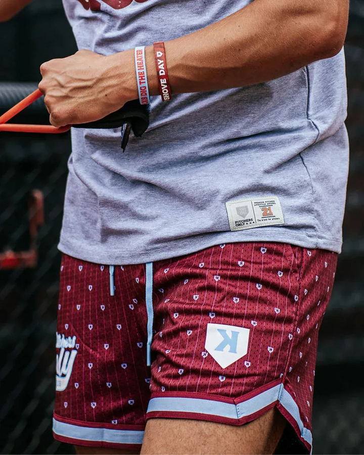 Pitchers Only Shorts YOUTH Mesh Pinstripe Shorts - Maroon/Sky Blue