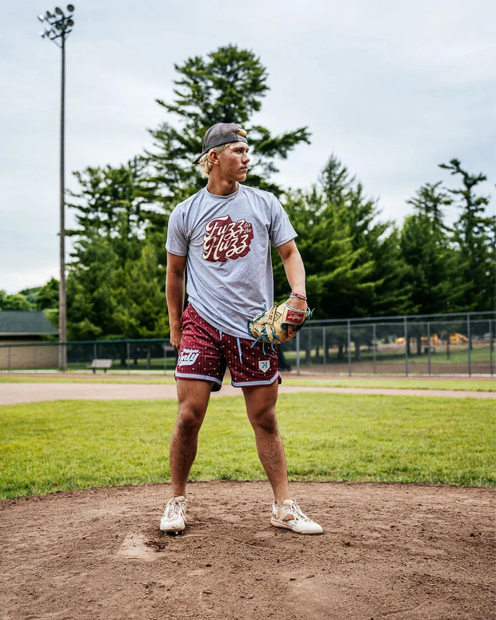 Pitchers Only Shorts YOUTH Mesh Pinstripe Shorts - Maroon/Sky Blue