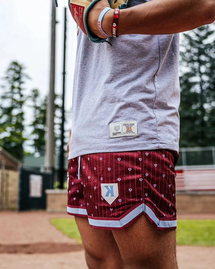 Pitchers Only Shorts YOUTH Mesh Pinstripe Shorts - Maroon/Sky Blue