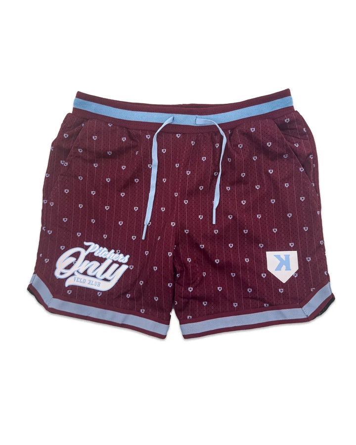 Pitchers Only Shorts YOUTH Mesh Pinstripe Shorts - Maroon/Sky Blue