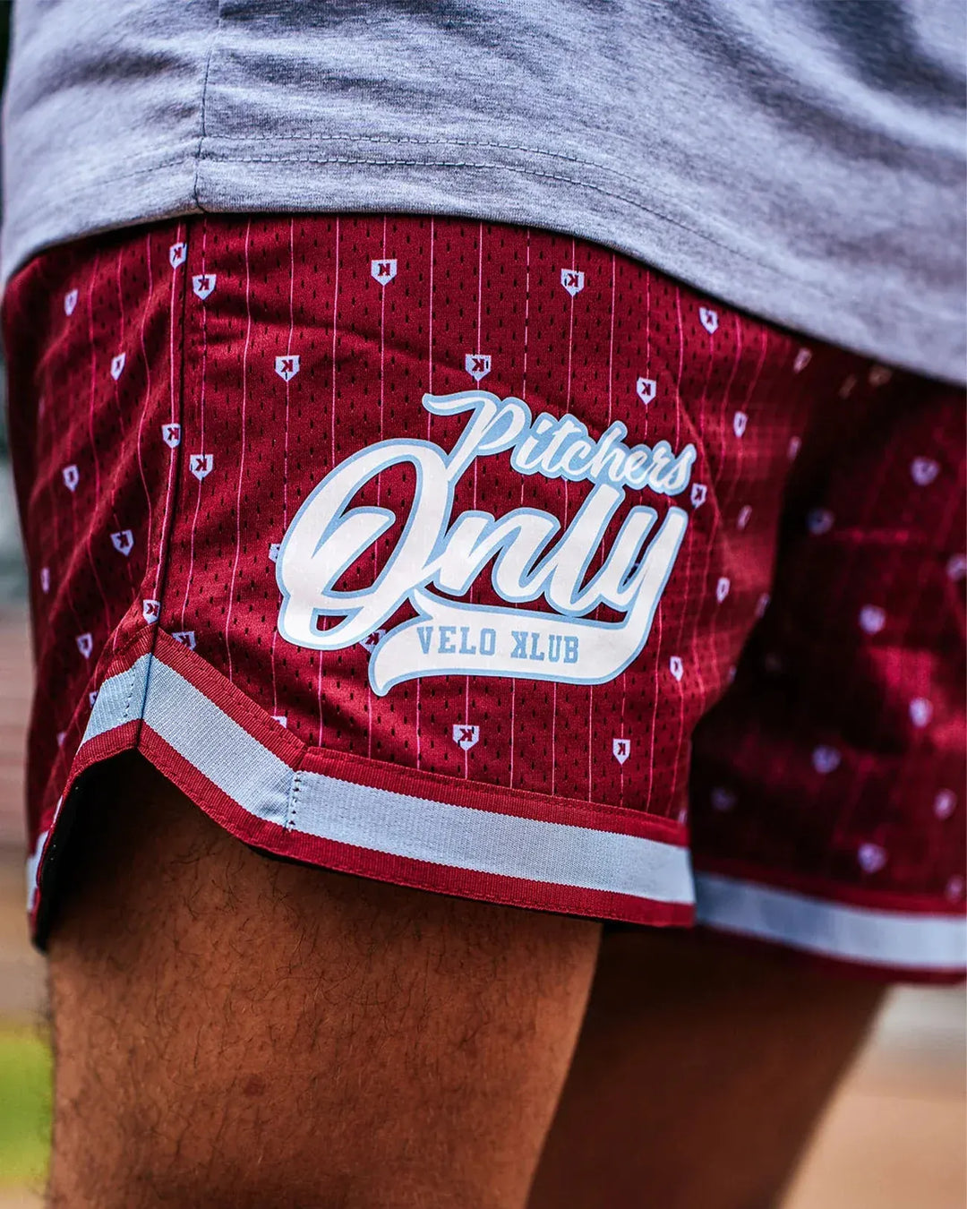 Pitchers Only Shorts YOUTH Mesh Pinstripe Shorts - Maroon/Sky Blue