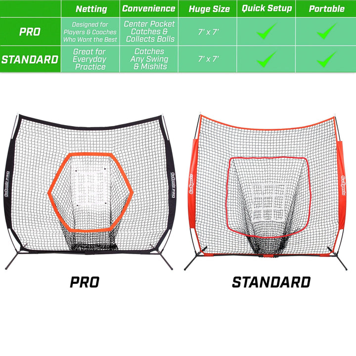 PlayGoSports.com Baseball GoSports 7 ft x 7 ft PRO Baseball & Softball Practice Hitting & Pitching Net with Bow Type Frame, Carry Case and Strike Zone, Ultimate Training Net