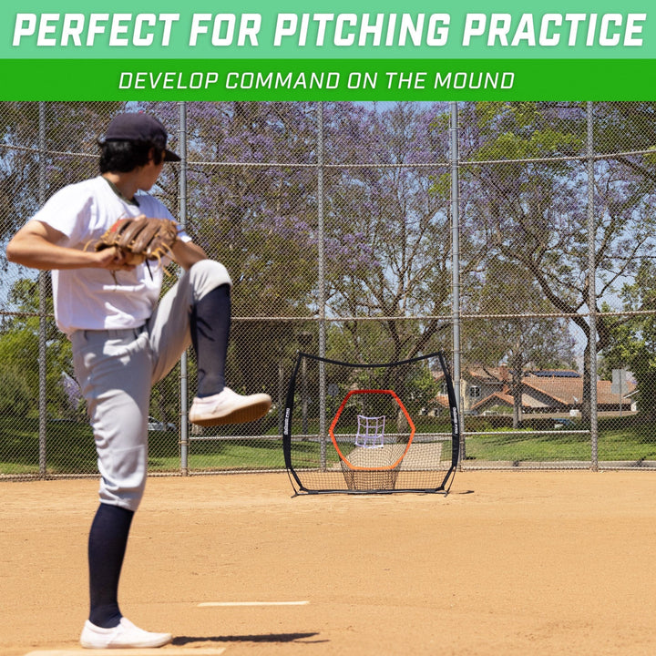 PlayGoSports.com Baseball GoSports 7 ft x 7 ft PRO Baseball & Softball Practice Hitting & Pitching Net with Bow Type Frame, Carry Case and Strike Zone, Ultimate Training Net