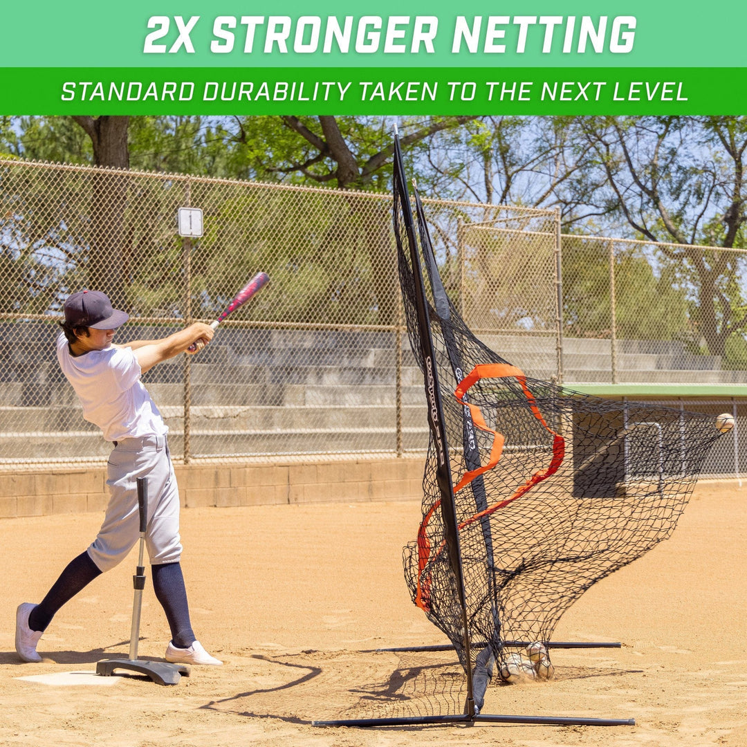 PlayGoSports.com Baseball GoSports 7 ft x 7 ft PRO Baseball & Softball Practice Hitting & Pitching Net with Bow Type Frame, Carry Case and Strike Zone, Ultimate Training Net