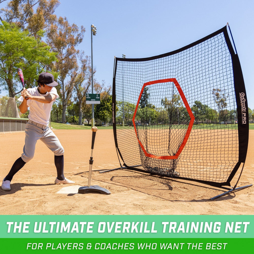 PlayGoSports.com Baseball GoSports 7 ft x 7 ft PRO Baseball & Softball Practice Hitting & Pitching Net with Bow Type Frame, Carry Case and Strike Zone, Ultimate Training Net