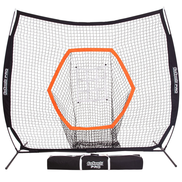 PlayGoSports.com Baseball GoSports 7 ft x 7 ft PRO Baseball & Softball Practice Hitting & Pitching Net with Bow Type Frame, Carry Case and Strike Zone, Ultimate Training Net