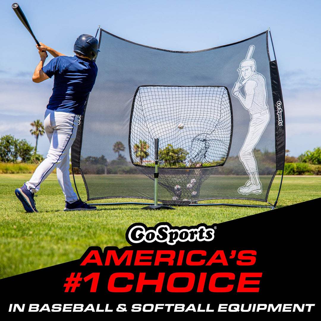 PlayGoSports.com Baseball GoSports 7 x 7 ft Advanced Baseball & Softball Net with Xtraman Batter - Portable Hitting & Pitching Practice Net