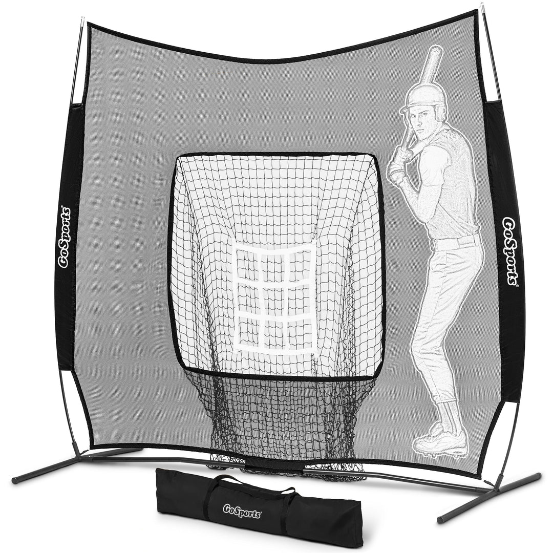 PlayGoSports.com Baseball GoSports 7 x 7 ft Advanced Baseball & Softball Net with Xtraman Batter - Portable Hitting & Pitching Practice Net