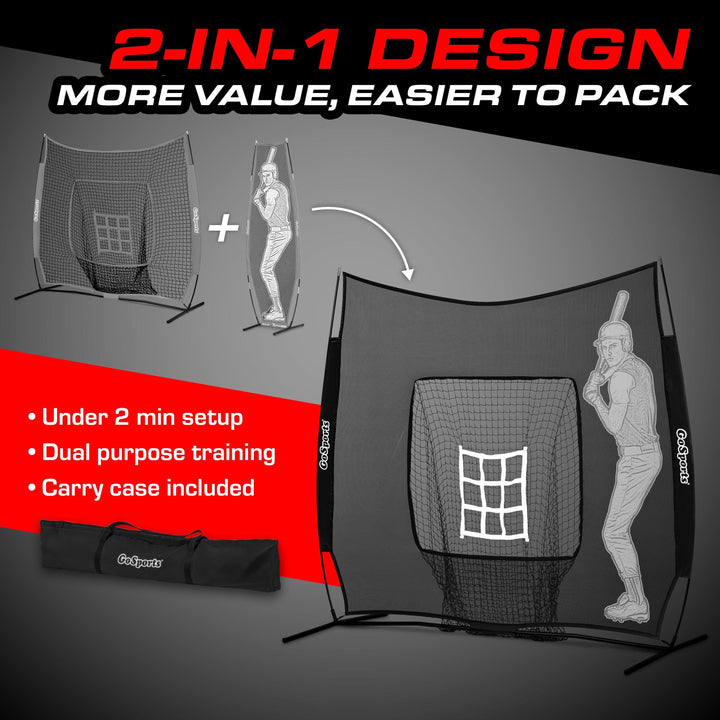 PlayGoSports.com Baseball GoSports 7 x 7 ft Advanced Baseball & Softball Net with Xtraman Batter - Portable Hitting & Pitching Practice Net