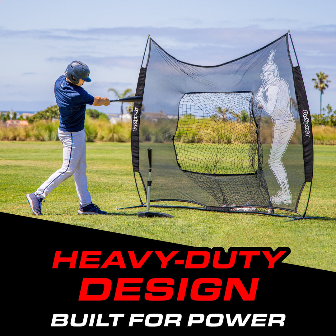 PlayGoSports.com Baseball GoSports 7 x 7 ft Advanced Baseball & Softball Net with Xtraman Batter - Portable Hitting & Pitching Practice Net