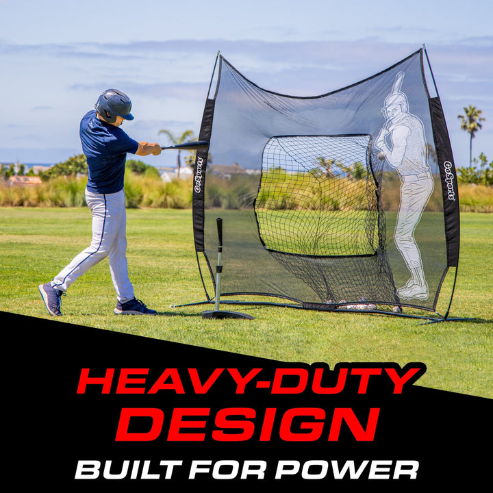 PlayGoSports.com Baseball GoSports 7 x 7 ft Advanced Baseball & Softball Net with Xtraman Batter - Portable Hitting & Pitching Practice Net
