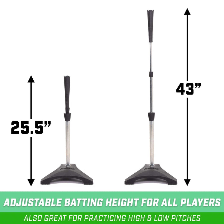 PlayGoSports.com Baseball GoSports Baseball & Softball Pro Batting Tee with Heavy-Duty Over-Molded Rubber Base, Adjustable Batting Height Range 25.5" to 43" Inches