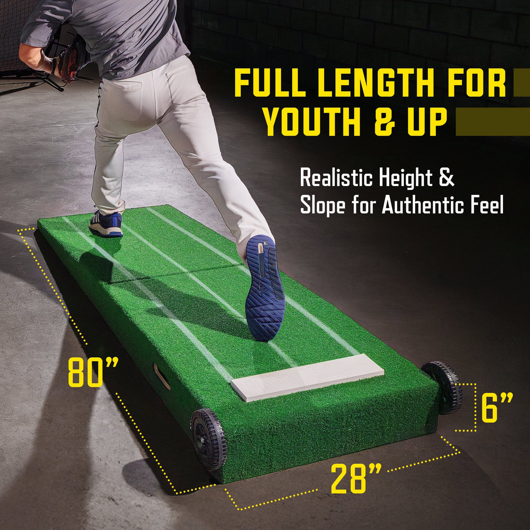 PlayGoSports.com Baseball GoSports Portable Baseball Pitching Mound with Stride Lines - 80 x 28 x 6 Inches - Foldable Pitching Mound