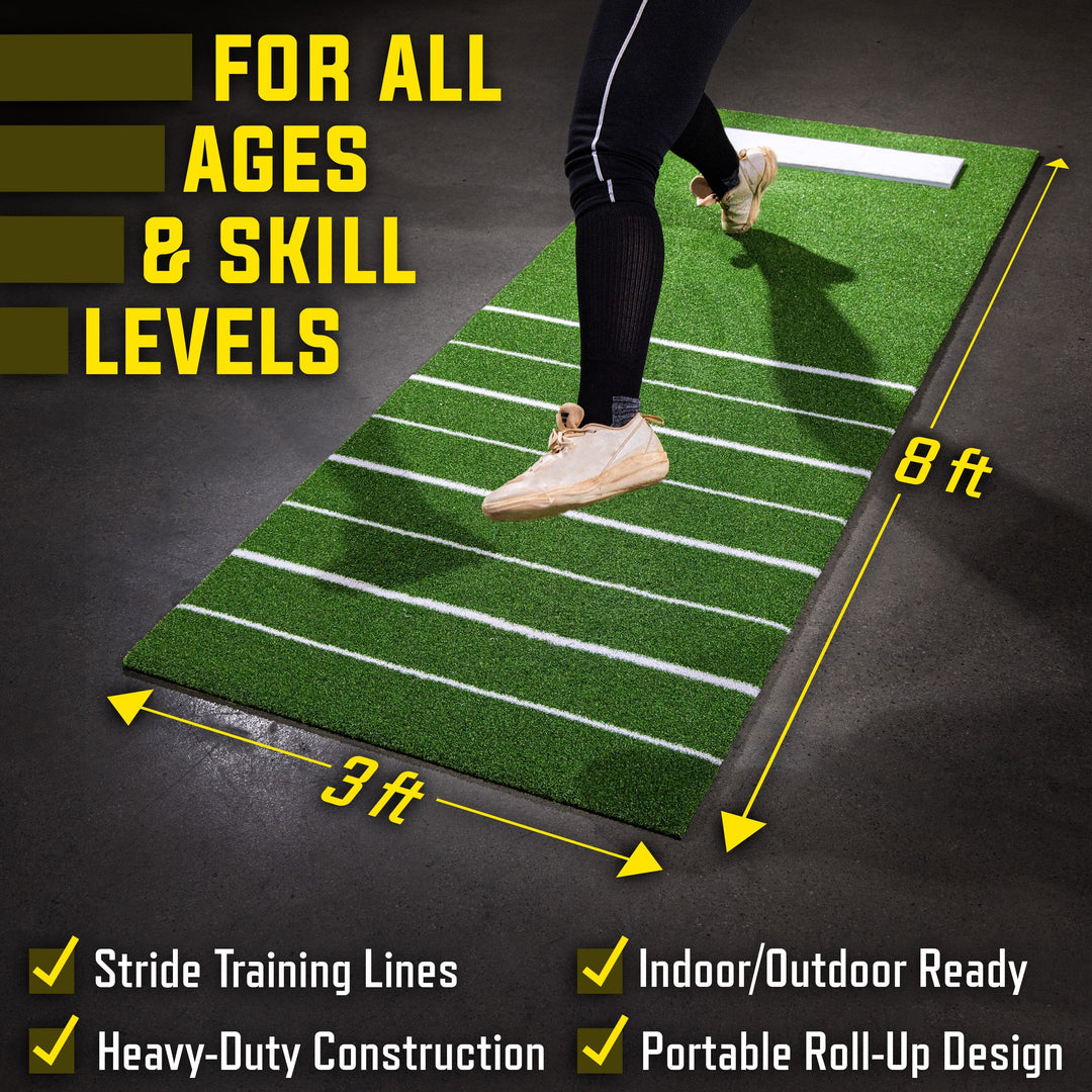 PlayGoSports.com Baseball GoSports Softball Pitching Mat with Stride Guide System - Indoor Outdoor Antislip Rubber Backing