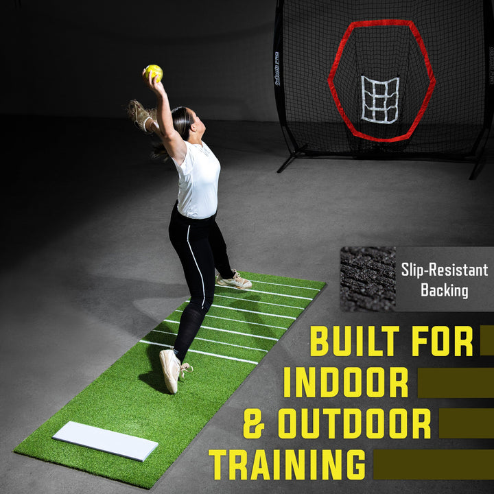 PlayGoSports.com Baseball GoSports Softball Pitching Mat with Stride Guide System - Indoor Outdoor Antislip Rubber Backing