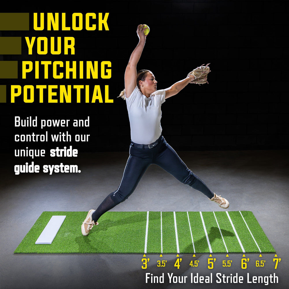 PlayGoSports.com Baseball GoSports Softball Pitching Mat with Stride Guide System - Indoor Outdoor Antislip Rubber Backing