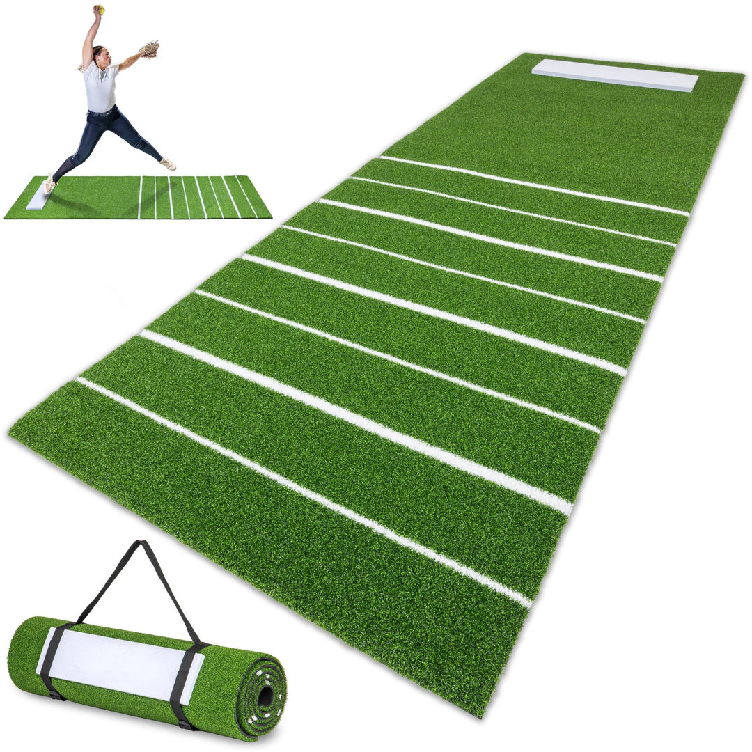 PlayGoSports.com Baseball GoSports Softball Pitching Mat with Stride Guide System - Indoor Outdoor Antislip Rubber Backing