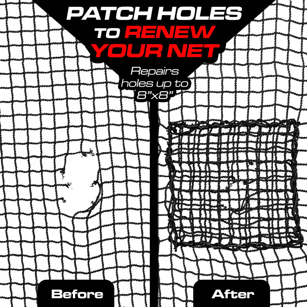 PlayGoSports.com GoSports 3 Pack Universal Sports Net Repair Kits for Golf, Baseball, Soccer, and More - 8 x 8 Inch Sports Netting Patch Kits
