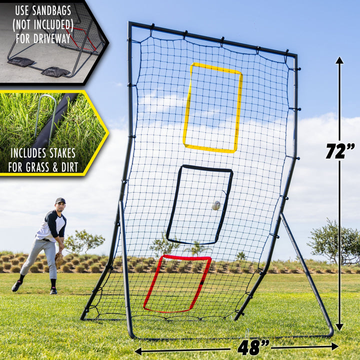 PlayGoSports.com GoSports 6 x 4 ft Baseball & Softball Pitching and Fielding Rebounder - Pitch Back Net with 3 Target Zones